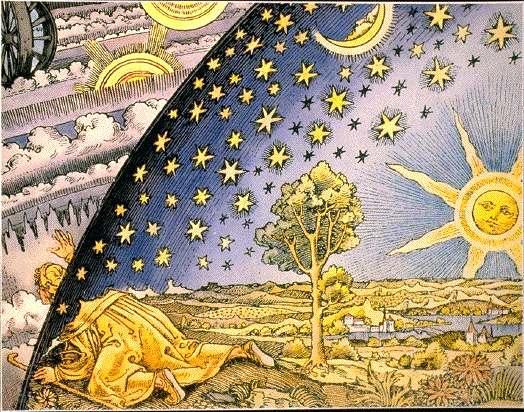 חיתוך עץ מהמאה ה-16 המתאר את התגלית שהיקום גדול מכפי שחשבו. התרשים ממחיש את האופן בו המדע חושף חוקי טבע נצחיים המסתתרים מאחורי התופעות.